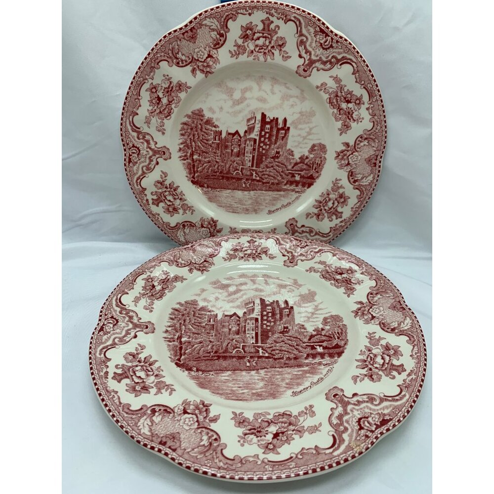 Set of 2 Johnson Bros Old Britain Castles 10" Dinner Plates Blarney Castle Red